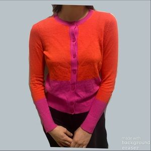 LOFT colorblock cardigan sweater purple orange red